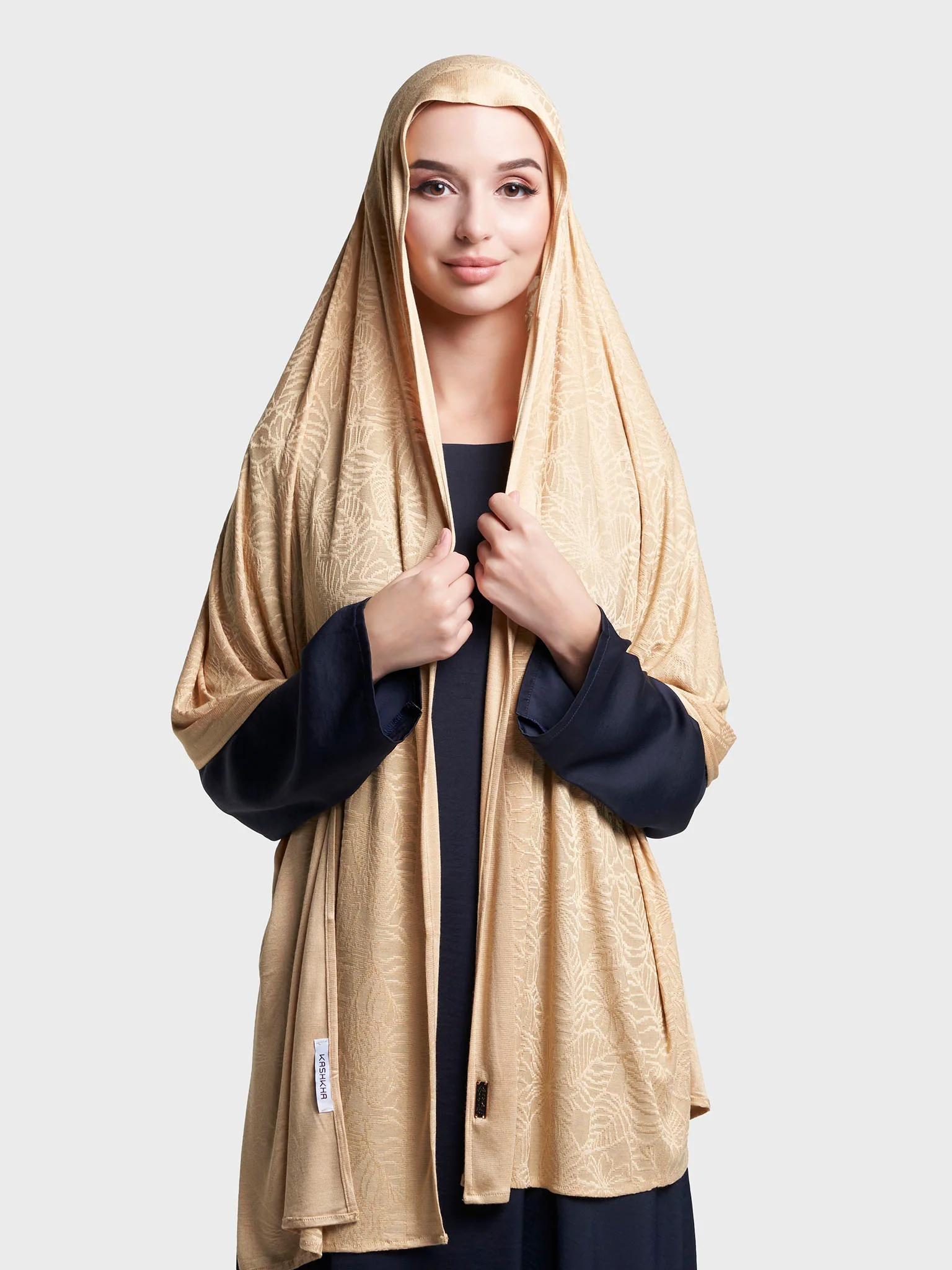 Solid Self Design Leaf Jacquard Print Hijab (KP18208L) - Image 28