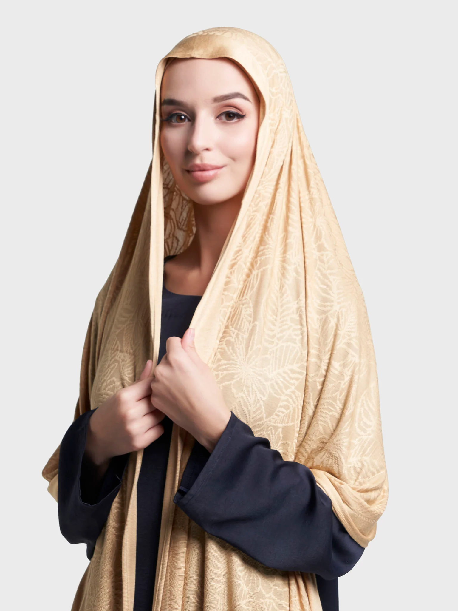 Solid Self Design Leaf Jacquard Print Hijab (KP18208L) - Image 29