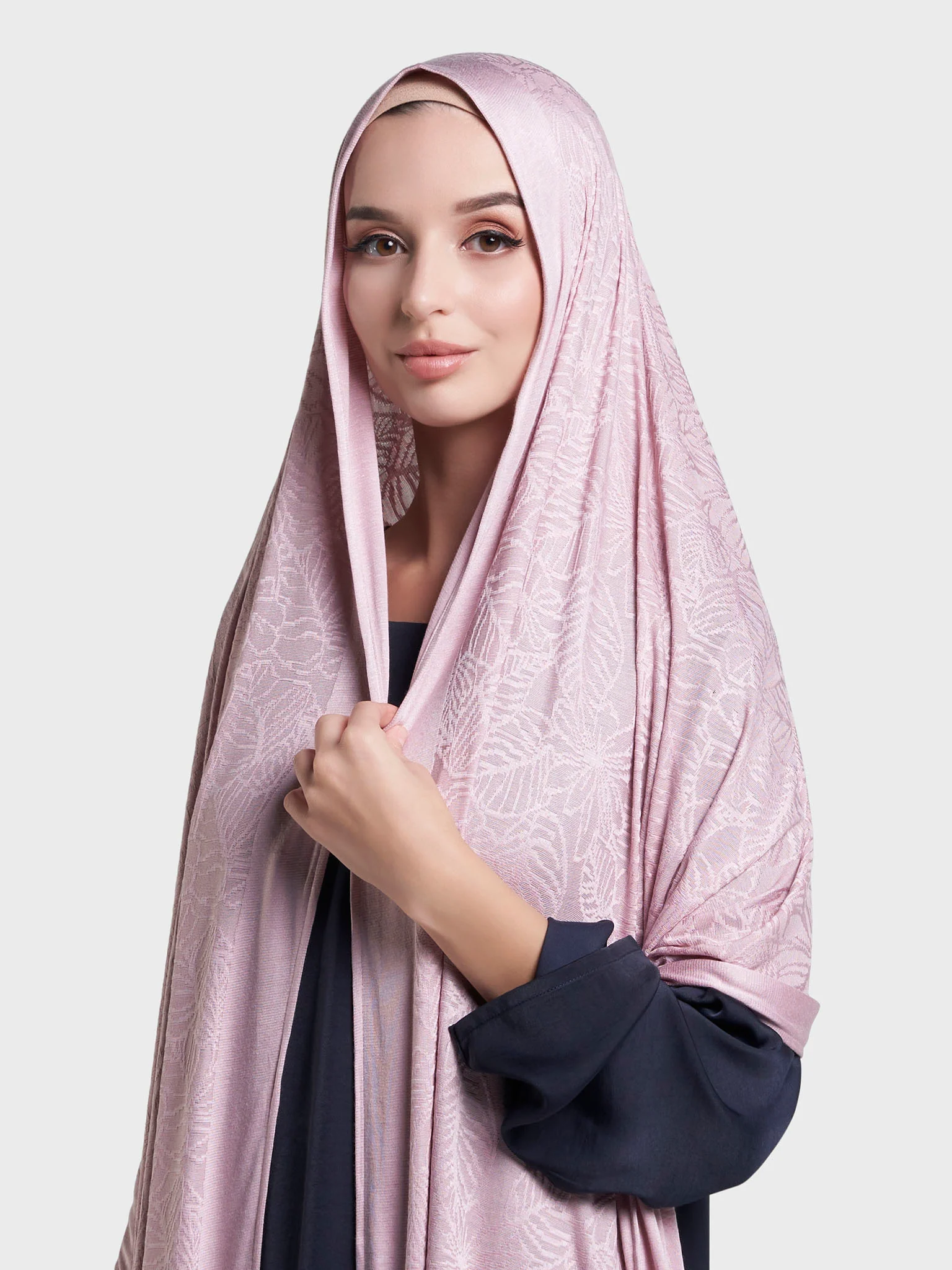 Solid Self Design Leaf Jacquard Print Hijab (KP18208L) - Image 4