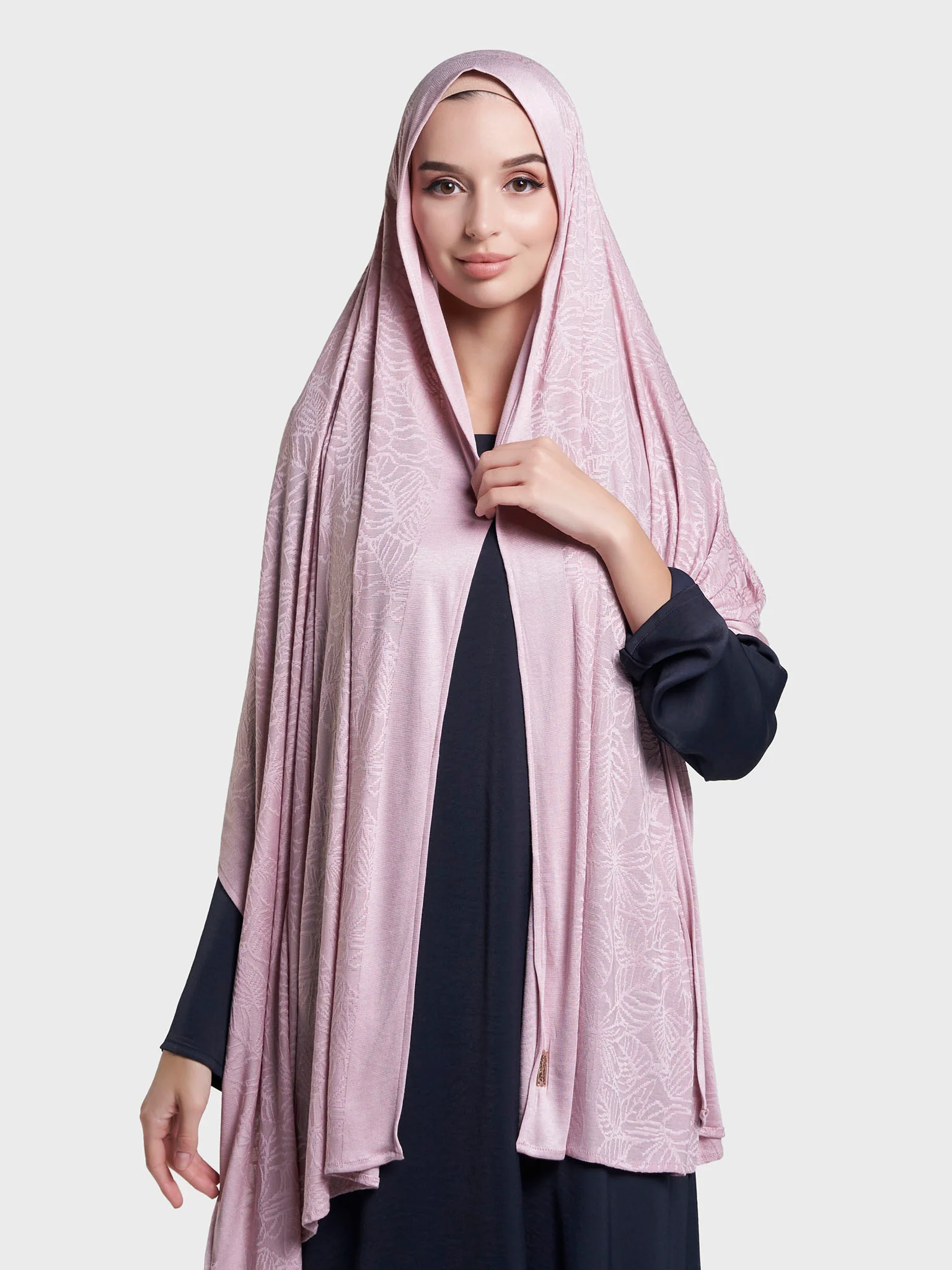 Solid Self Design Leaf Jacquard Print Hijab (KP18208L) - Image 6