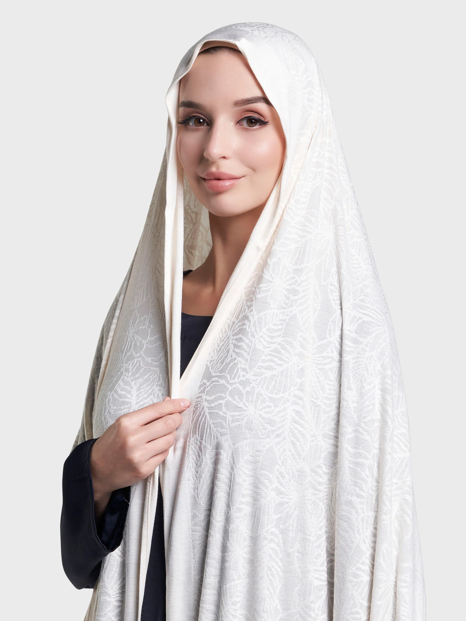 Solid Self Design Leaf Jacquard Print Hijab (KP18208L) - Image 7