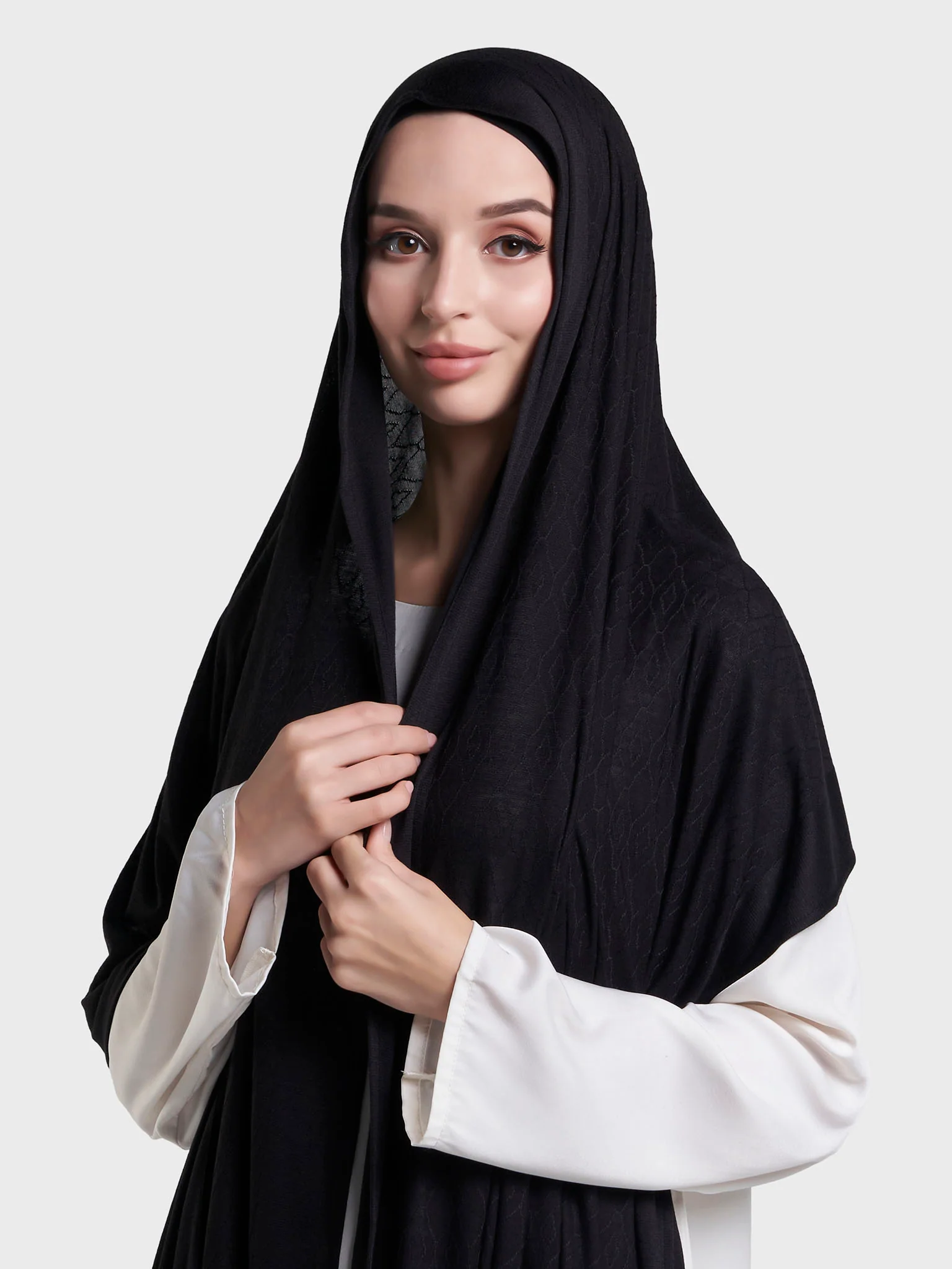 Solid Self Design Geo Pattern Jacquard Print Hijab (KP18209L) - Image 13