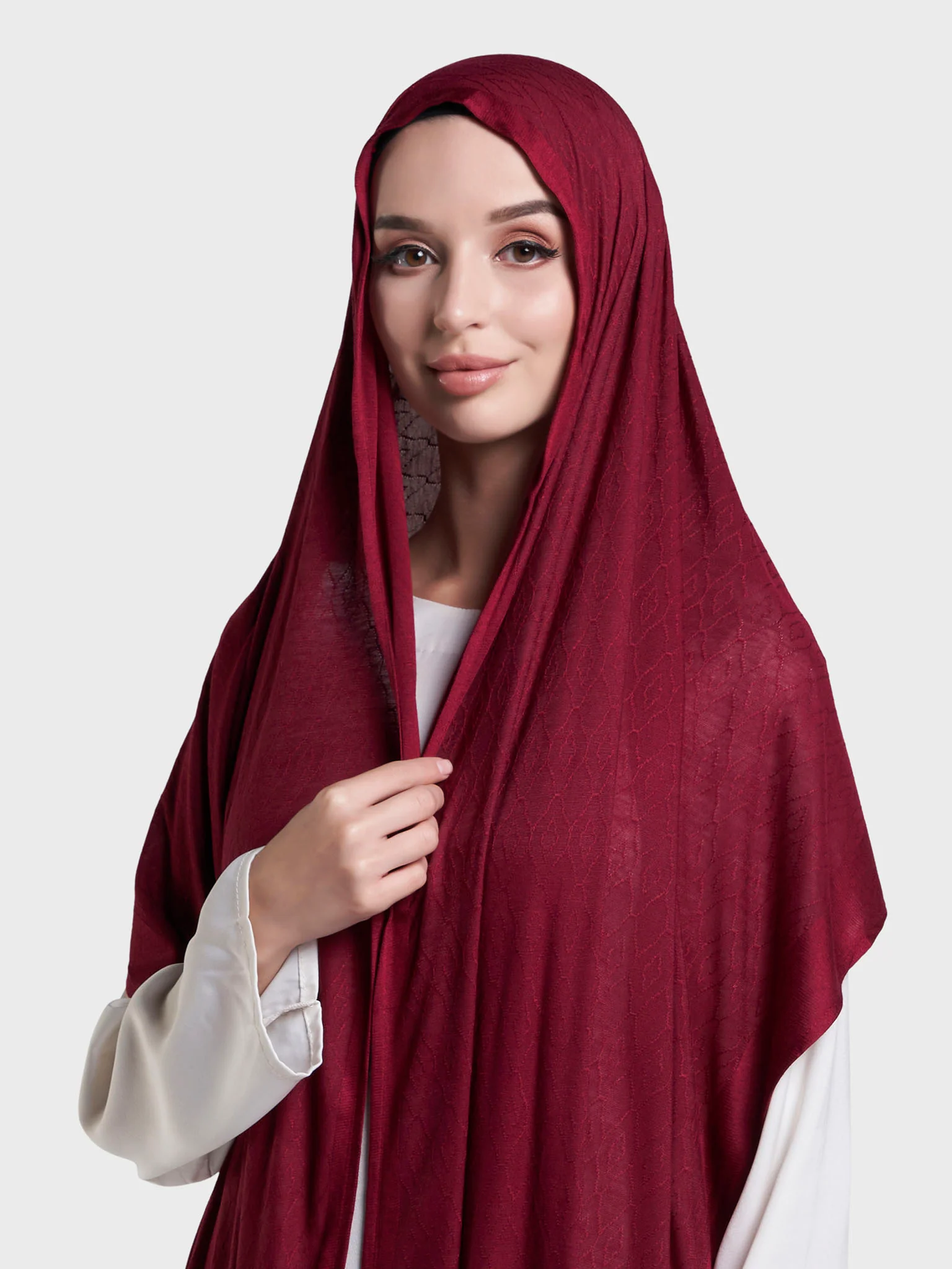 Solid Self Design Geo Pattern Jacquard Print Hijab (KP18209L) - Image 22