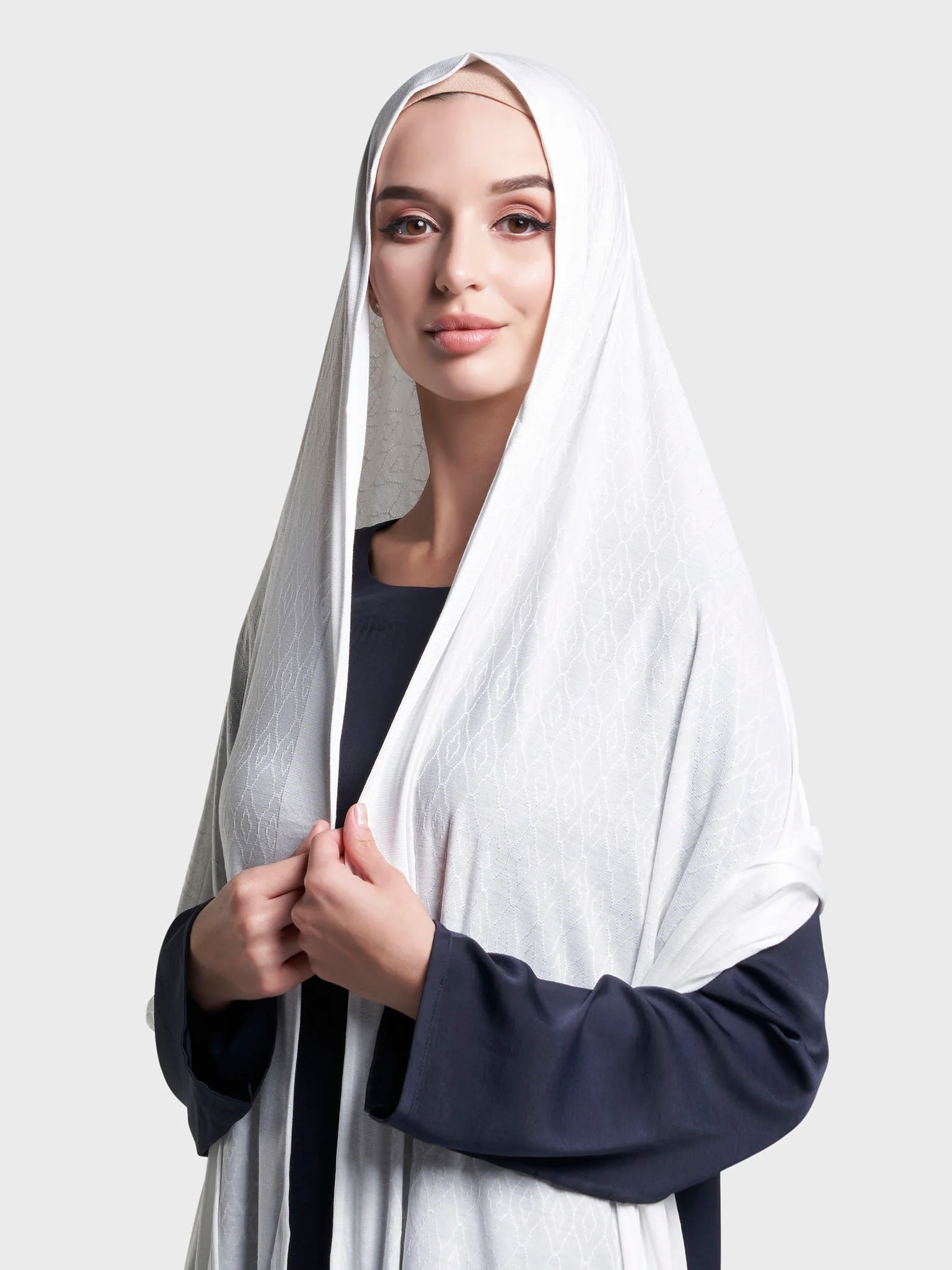 Solid Self Design Geo Pattern Jacquard Print Hijab (KP18209L) - Image 25