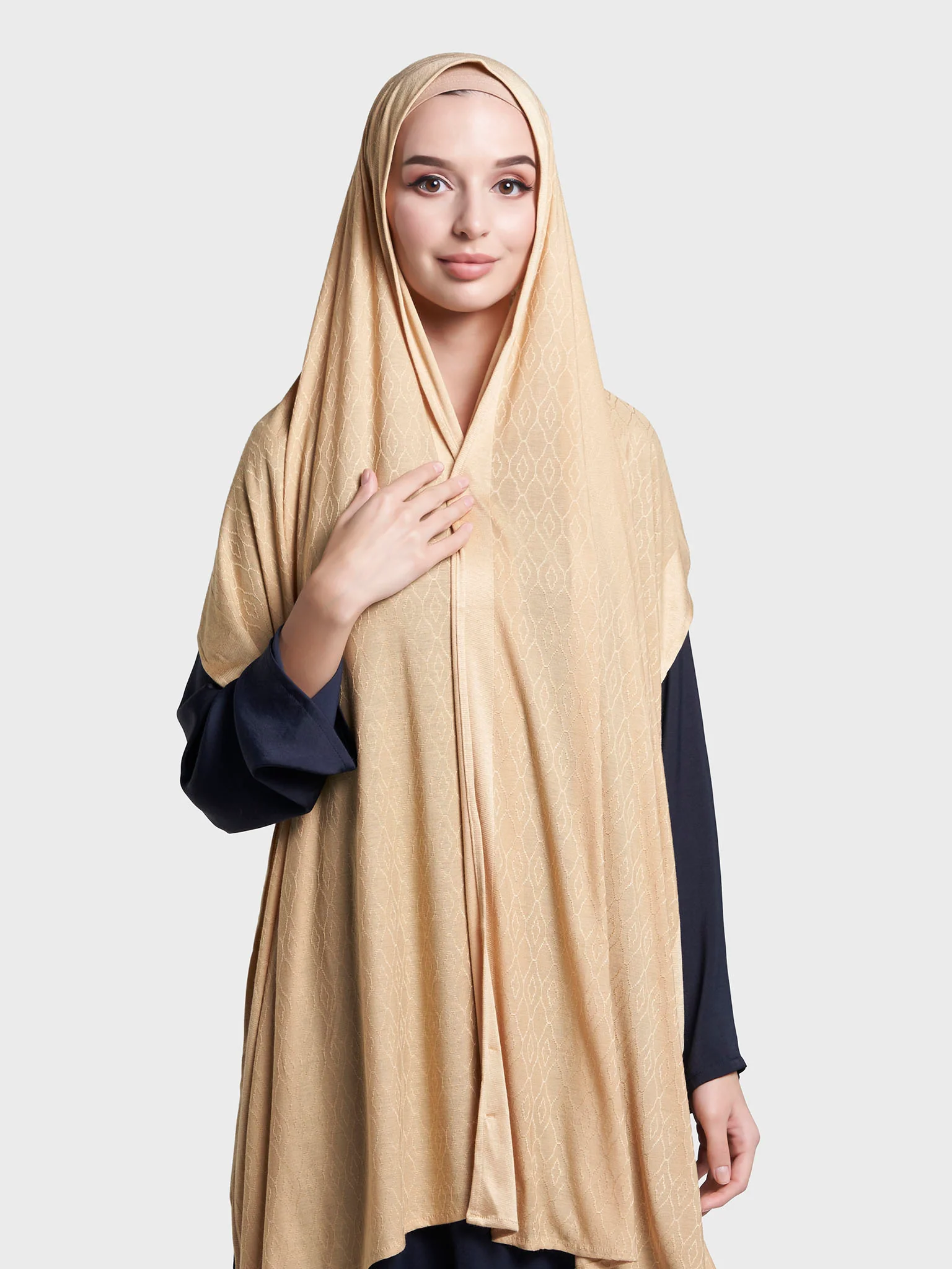 Solid Self Design Geo Pattern Jacquard Print Hijab (KP18209L) - Image 29