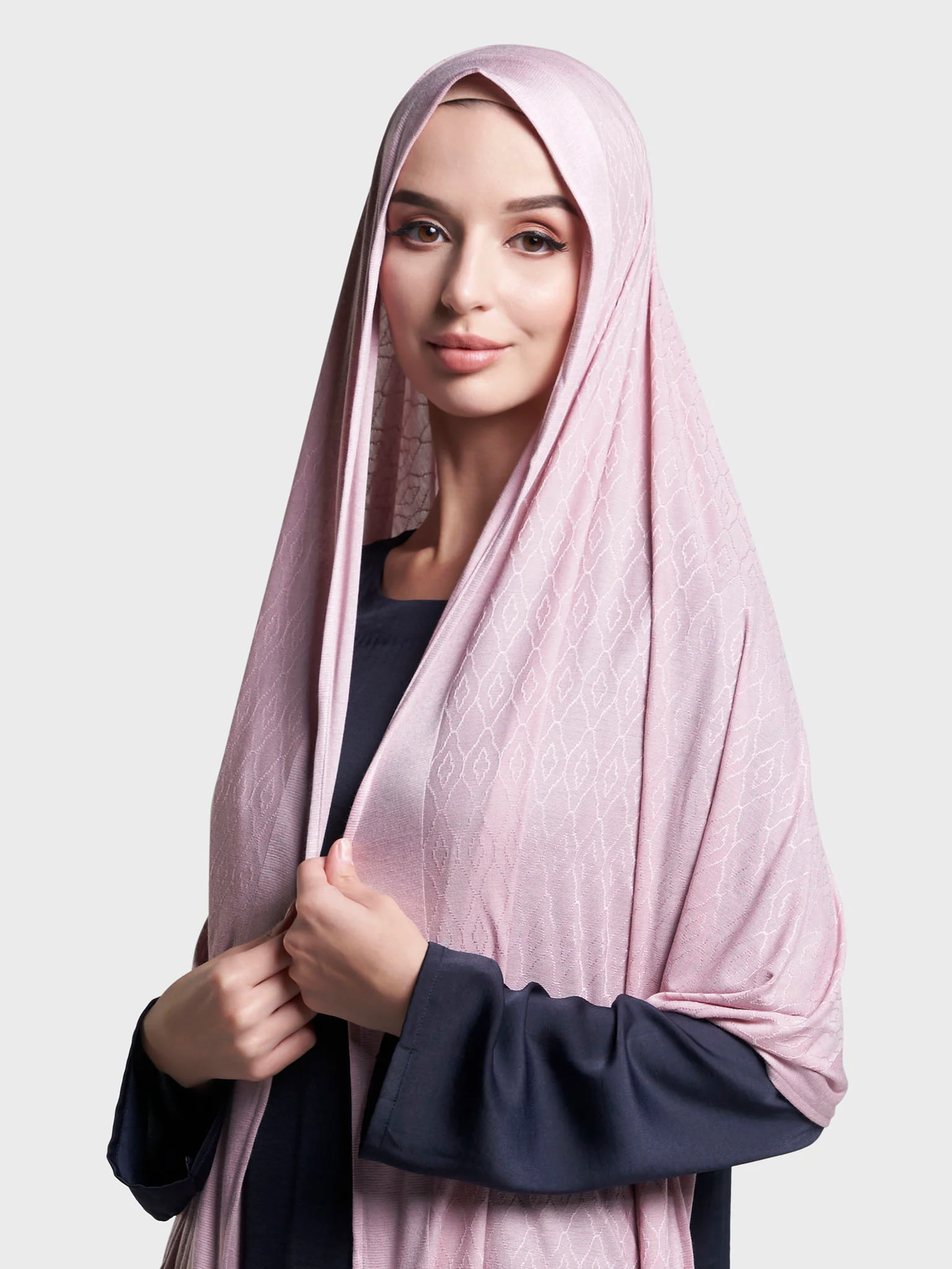 Solid Self Design Geo Pattern Jacquard Print Hijab (KP18209L) - Image 4