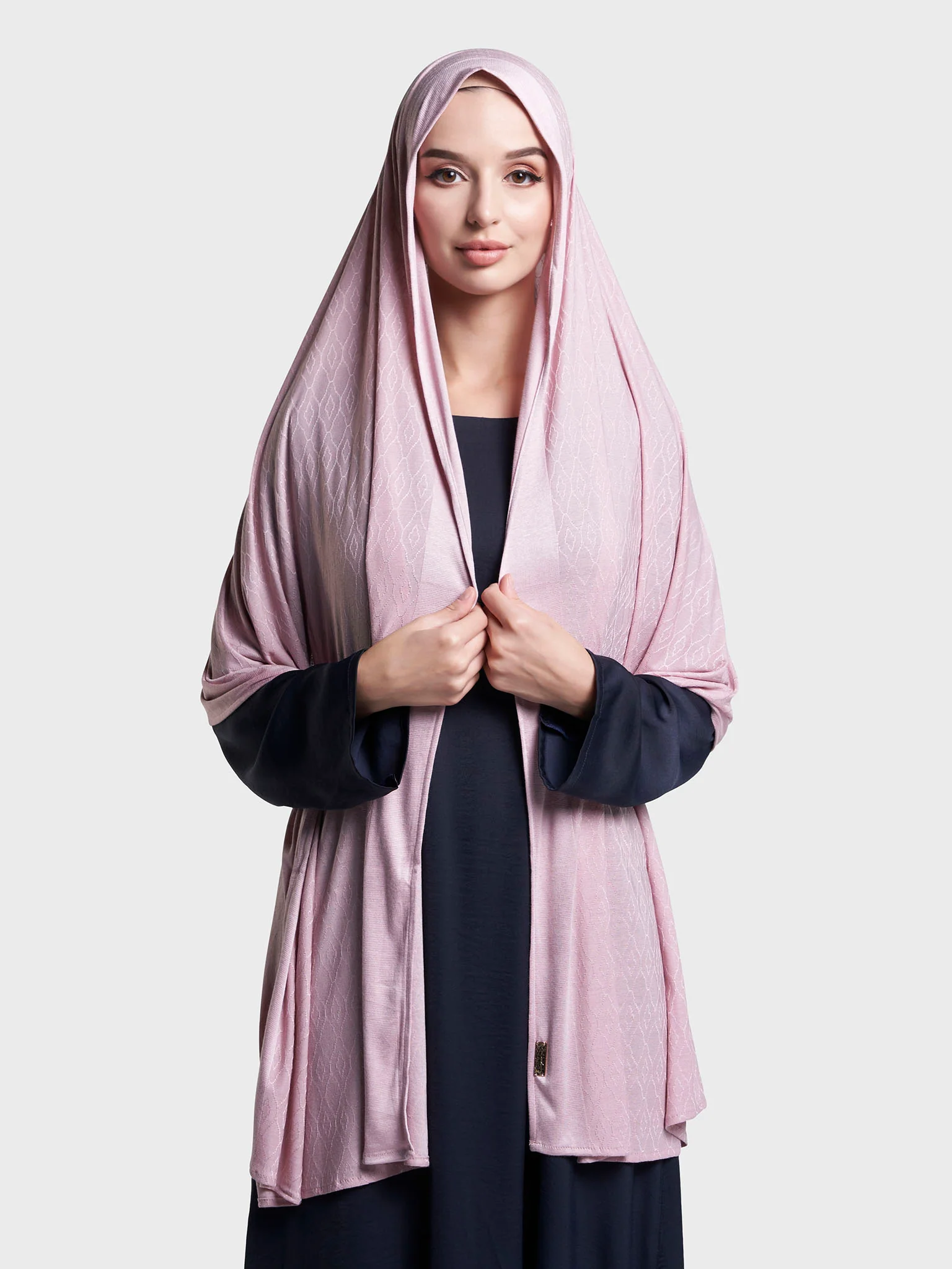 Solid Self Design Geo Pattern Jacquard Print Hijab (KP18209L) - Image 5