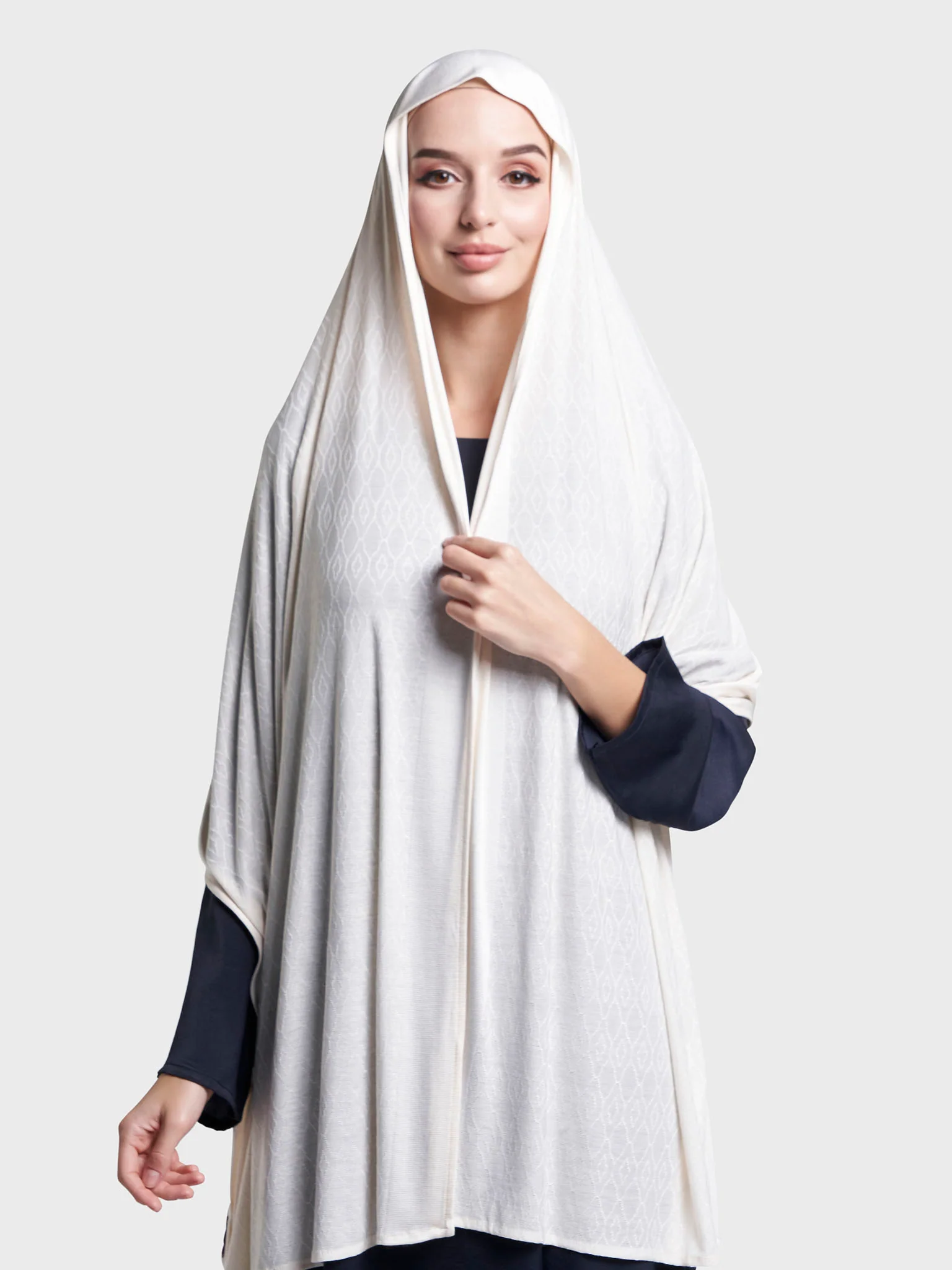 Solid Self Design Geo Pattern Jacquard Print Hijab (KP18209L) - Image 8